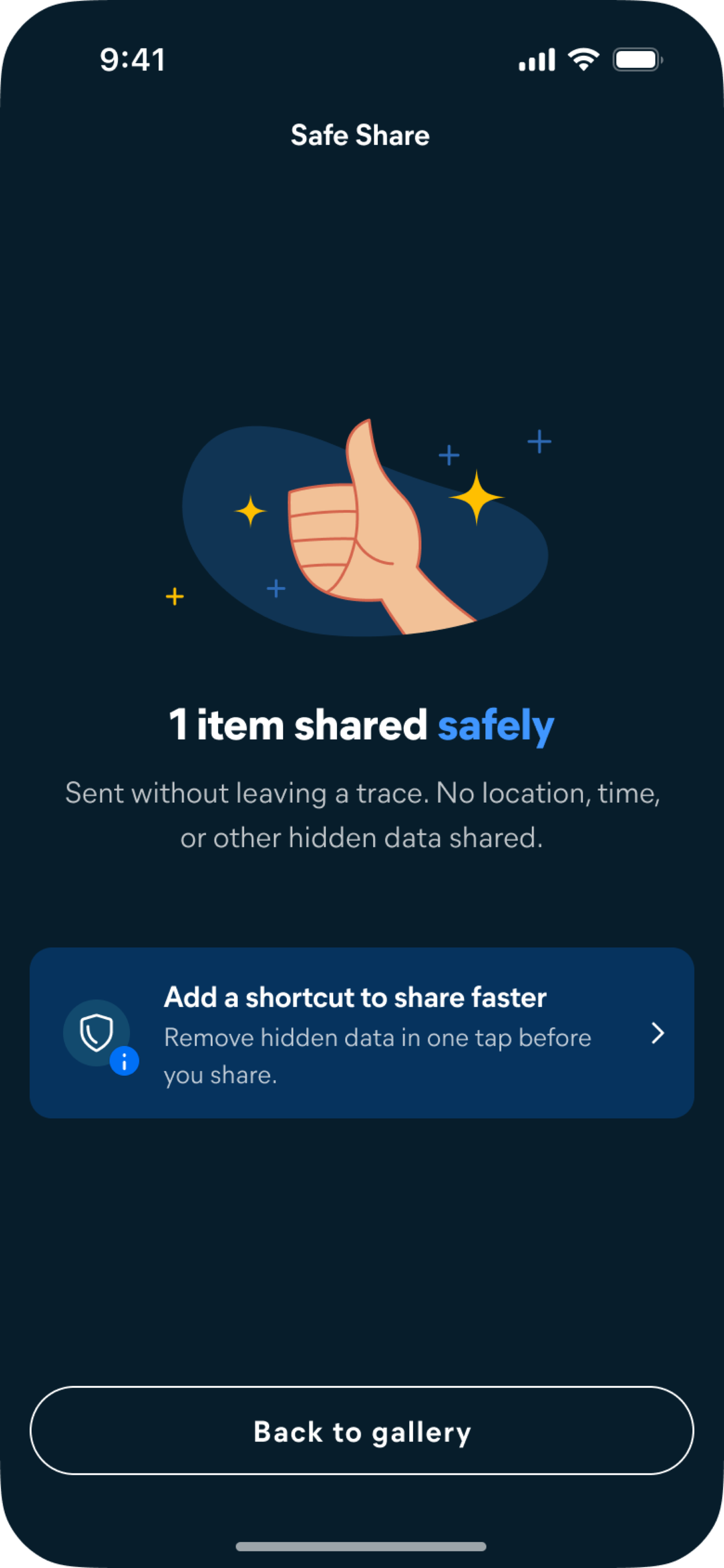1 item shared safely — extension nudge