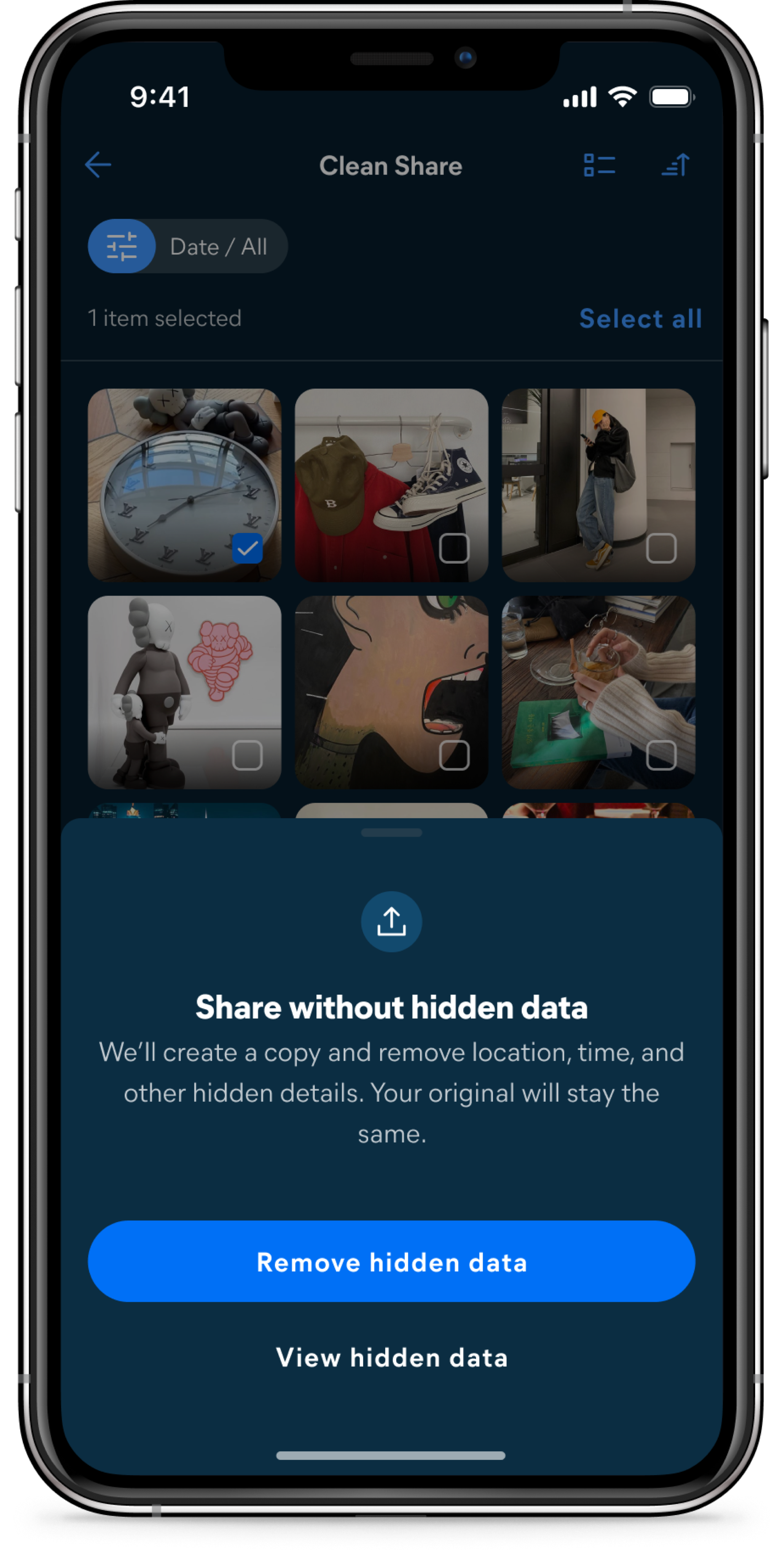 Share with hidden data