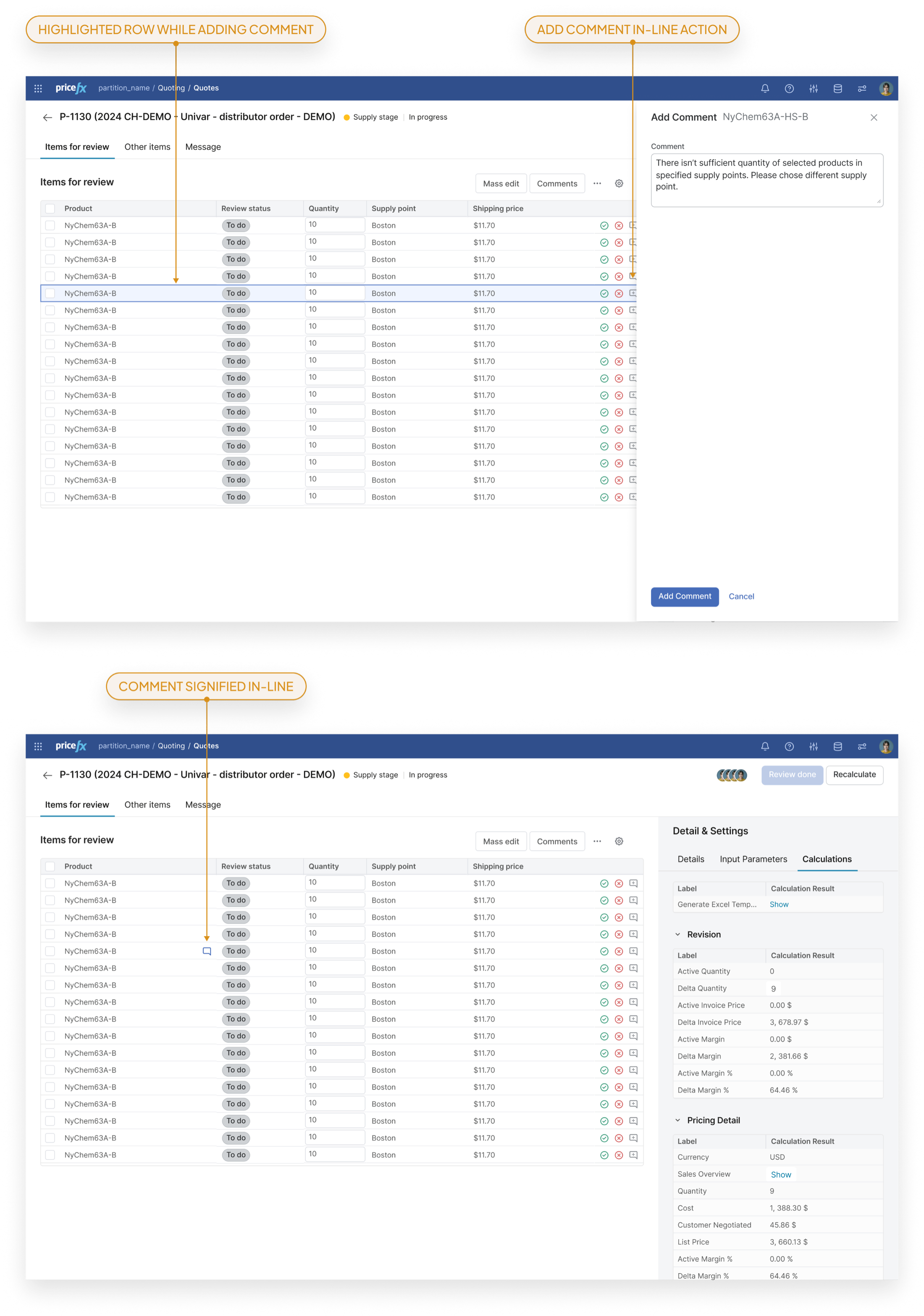 Adding comments to product