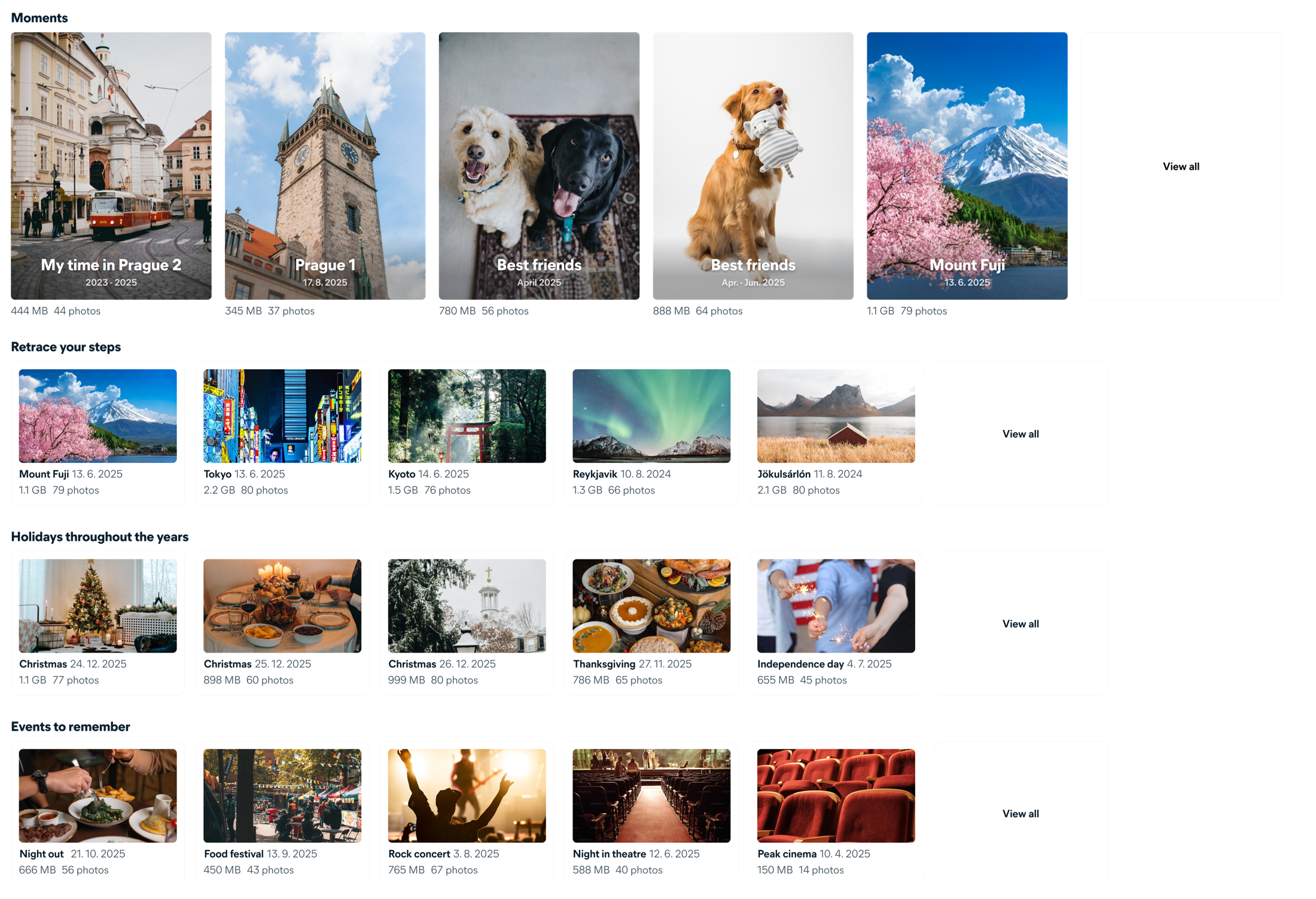 Main screen with categories